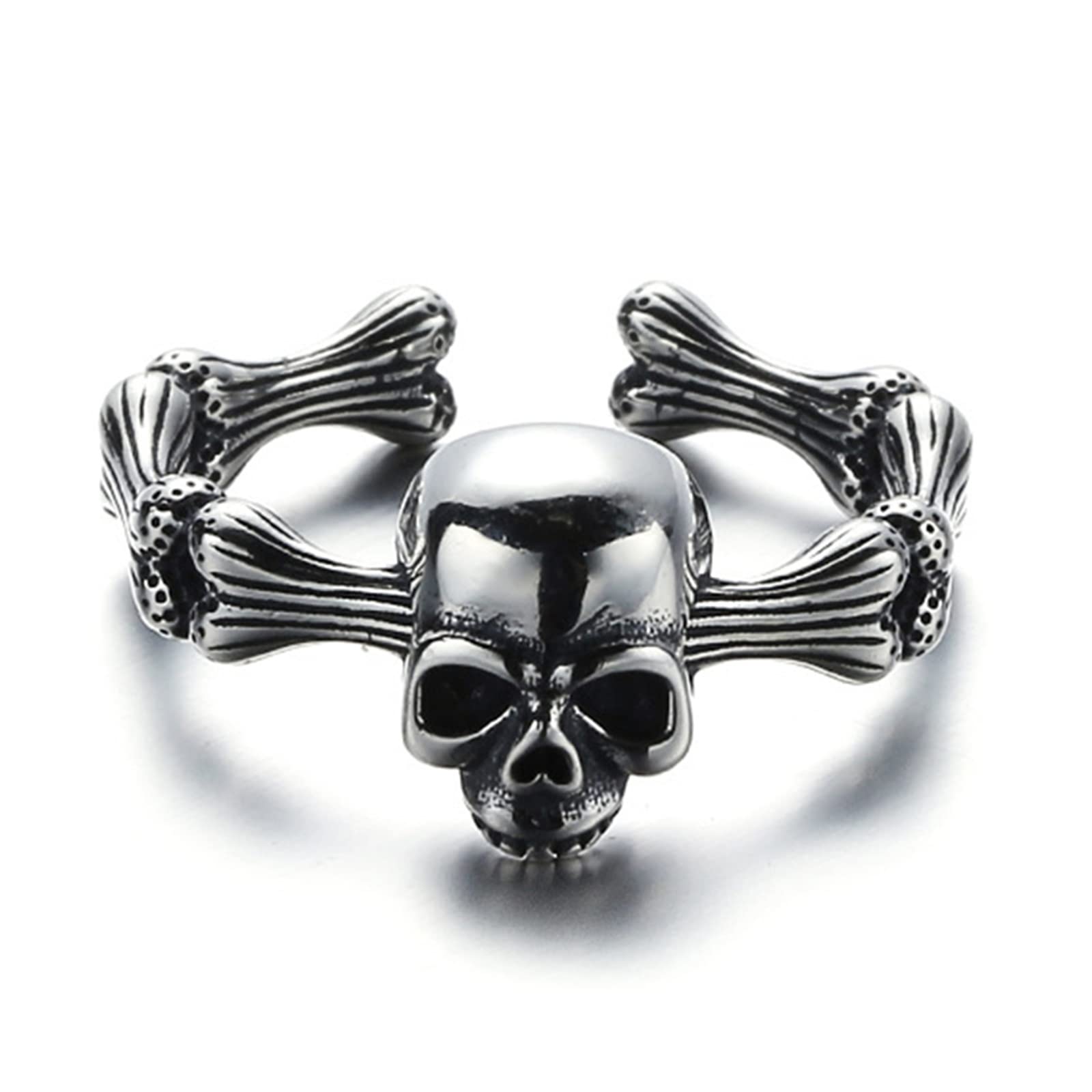 RobertDTesta S925 Sterling Silver Men's Skull Ring, Gothic Vintage Adjustable Open Skull Ring,Silver,9