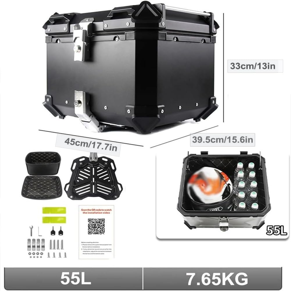 Coffre de Scooter, Boîte de Queue épaisse(Silver,55L: L 45cm*W 39.5cm*H 33cm)