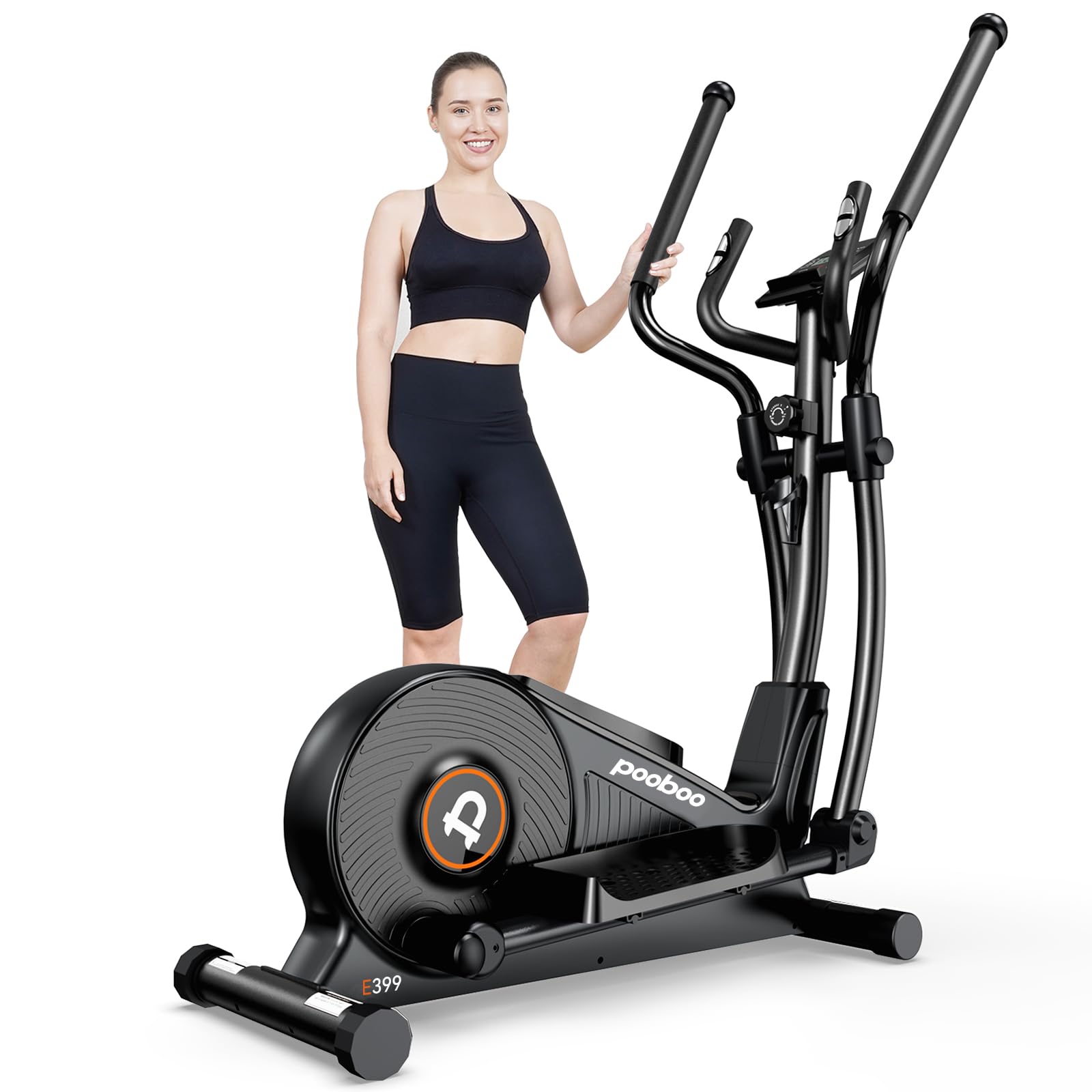 pooboo Elliptischer Crosstrainer 16-stufiger Widerstand hyperleises Magnetleitsystem LCD-Monitor 15,5 Zoll Schrittlänge