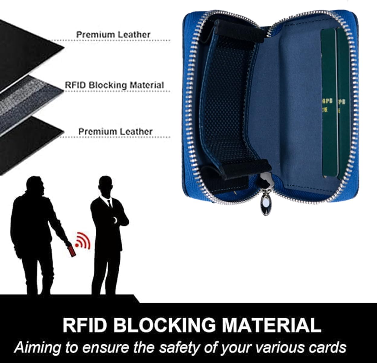 Strong Magnetic for MagSafe Wallet Pouch / Pixelsnap, Zipper Pocket Large Capacity for Earpod/Earphone/Car Keys & More, 3 Card Slots RFID Block for iPhone Air 17 16 15 Pro Max Pixel 10 Series (Blue) image 5