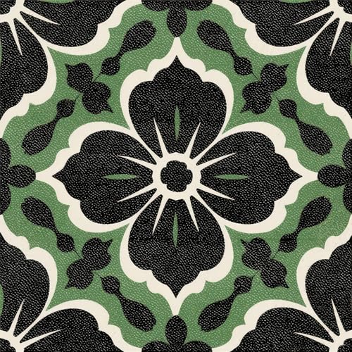 HOMETITUTE 10PCS 12x12 Inch Green and Black Floral Tile Pattern