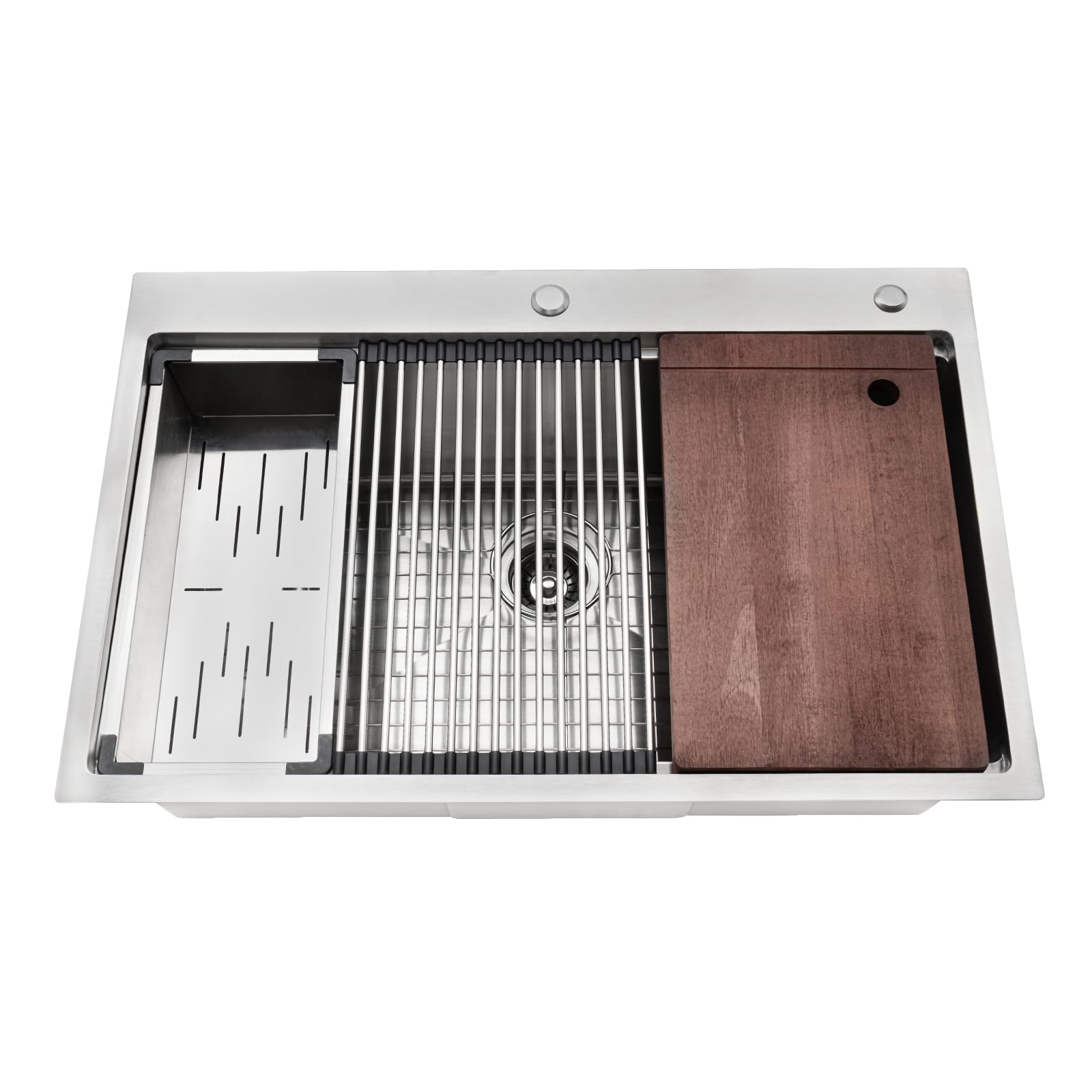 Fregadero de cocina de acero inoxidable empotrable con tabla de cortar y tabla de cortar, 33 pulgadas, fregadero de cocina, estación de trabajo