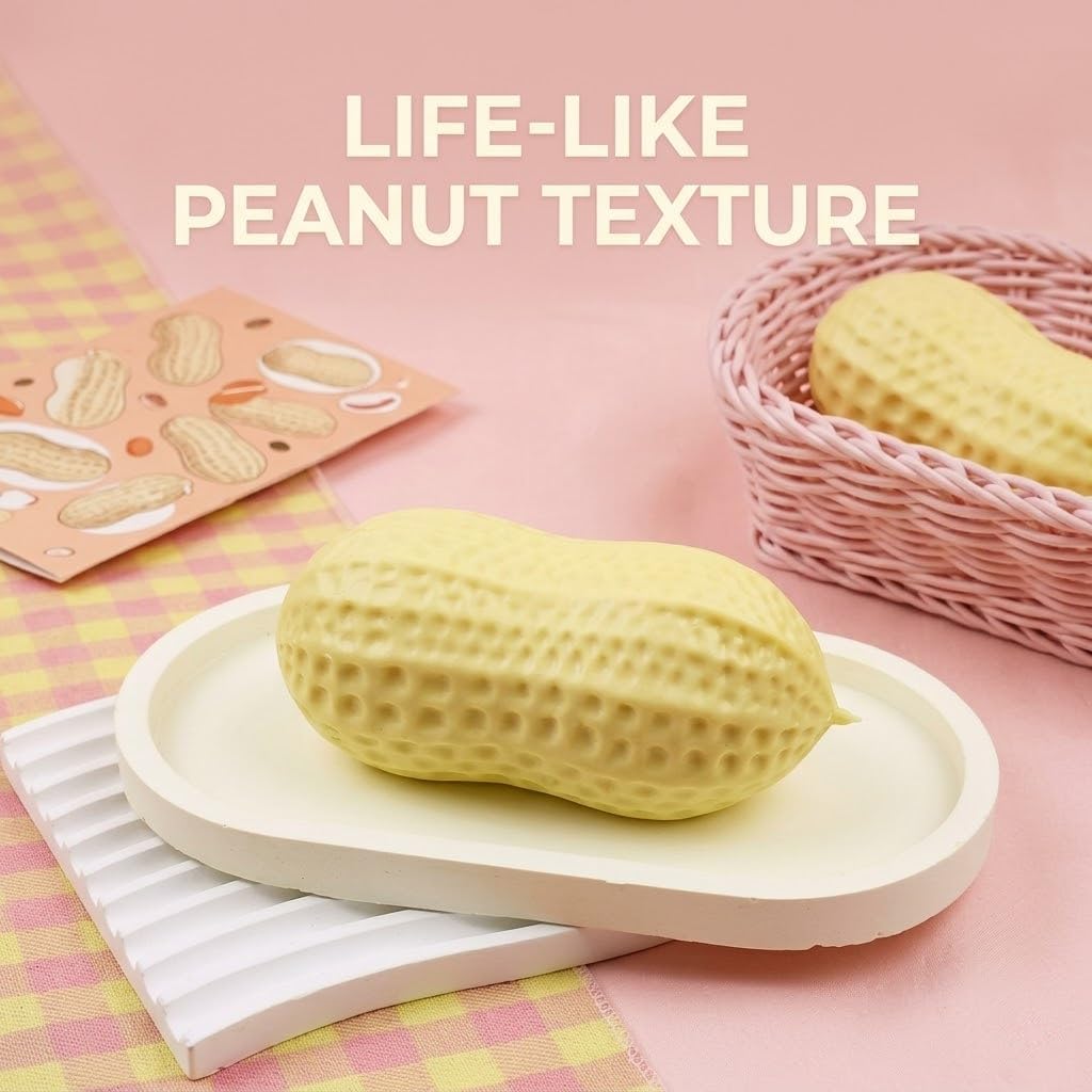 Peanut Squishy Stress Relief Toy, Slow Rising Peanut Stress Ball, Soft Sensory Squeeze Fidget for Anxiety Relief, Cute Peanut Shaped Desk Toy Party Favor Gift (6pc)
