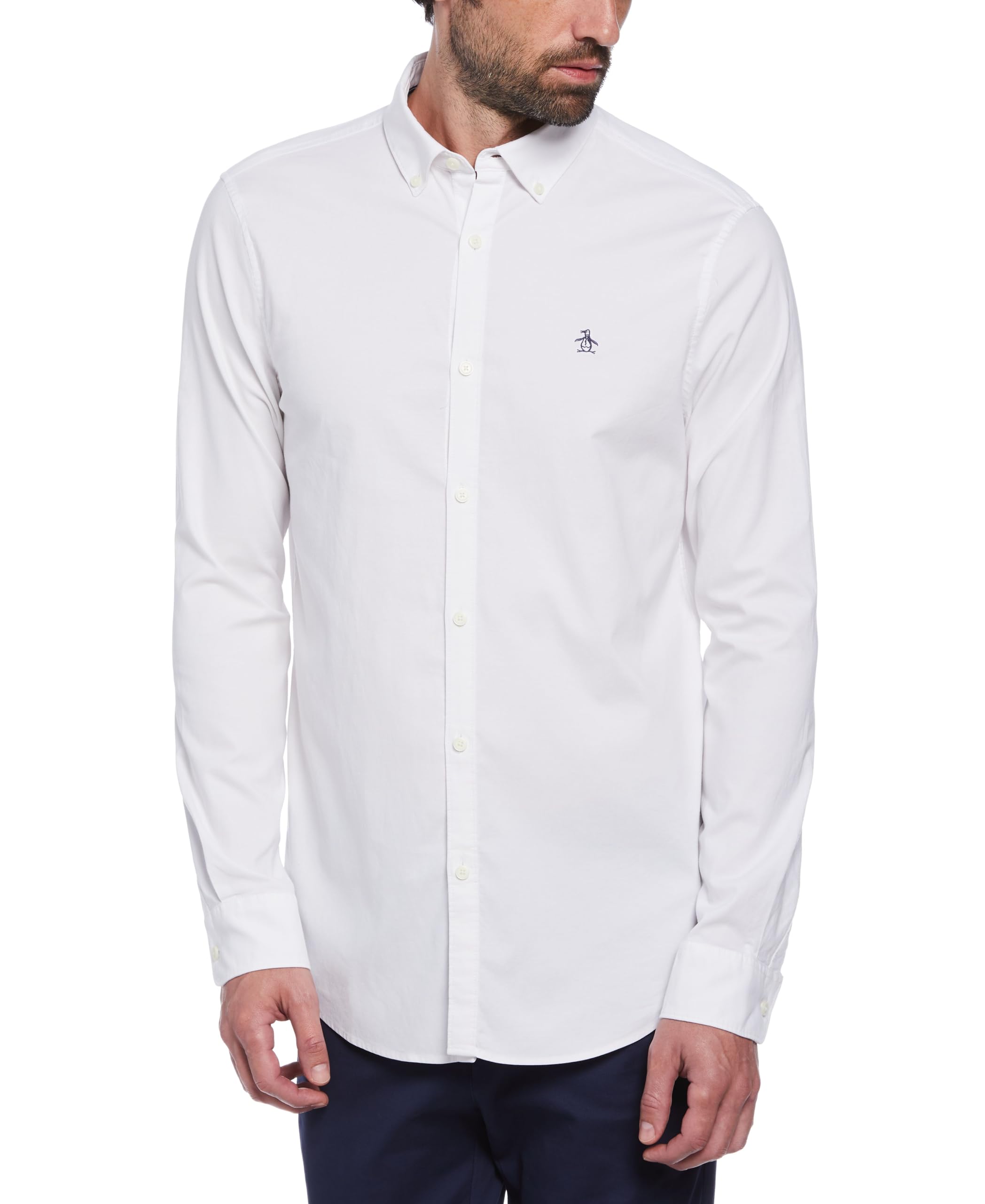 Original Penguin Men's EcoVero™ Oxford Stretch Shirt Long Sleeve 100% Cotton - Bright White