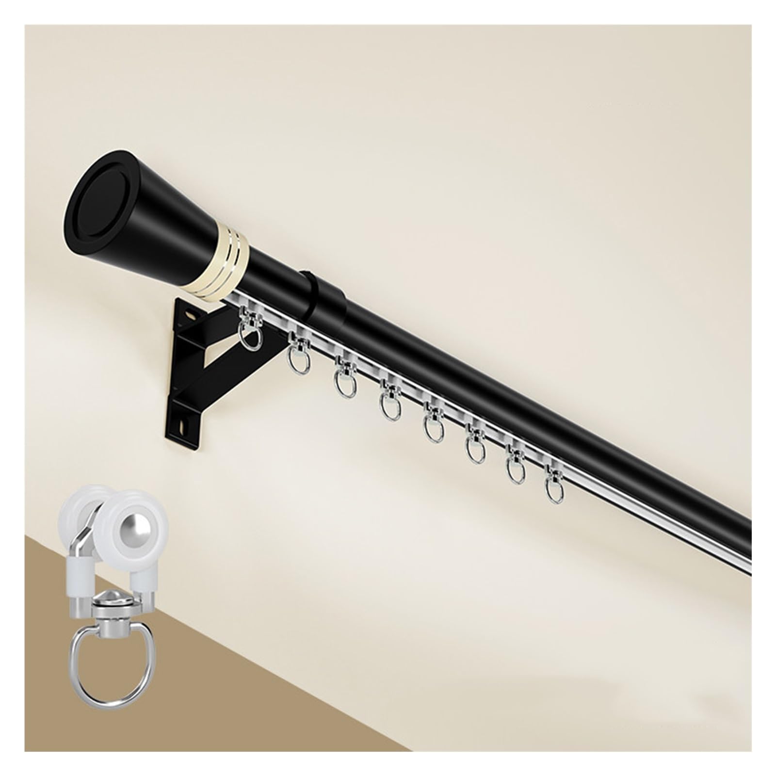 Système De Tringle À Rideaux Murale Coulissante Murale Pour Fenêtres, Diamètre 28 Mm, Séparateur De Pièce De 70 À 600 Cm Pour Chambre À Coucher, Avec Roulettes Silencieuses(Noir,200cm/6.5ft(2*100cm))