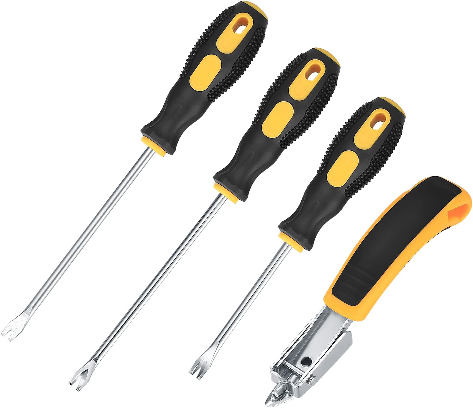 4 Pcs Upholstery Staple Remover and Tack Lifter Tool Set, Nail Puller Remover Heavy Duty, Nail Staple Rivet Tack Puller Screwdriver Remover Lifter Puller Tools for Home Office - Rubber Handles