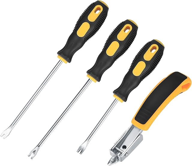 4 Pcs Upholstery Staple Remover and Tack Lifter Tool Set, Nail Puller Remover Heavy Duty, Nail Staple Rivet Tack Puller Screwdriver Remover Lifter Puller Tools for Home Office - Rubber Handles