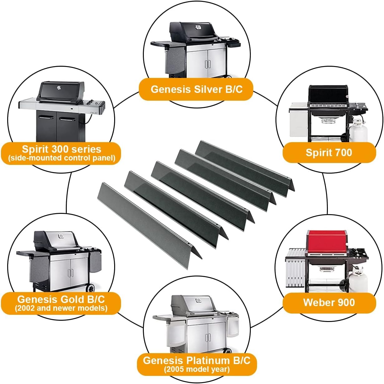 SafBbcue 7536 65945 7508 Replacement for Weber Spirit 300 700 900 Flavorizer Bars Weber Spirit Genesis E310 Burner Tubes Cover Spirit E320 S310 S320 Weber Genesis Silver/Gold B/C Grill Parts