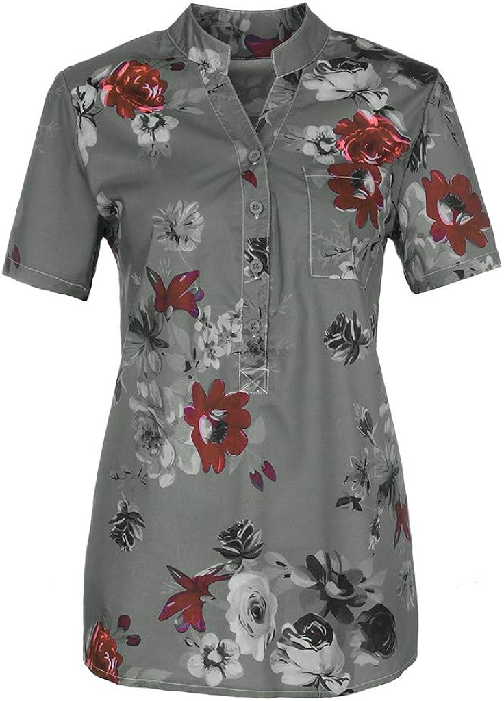 Women Printing Pocket Plus Size Comfy Fashion Casual Short Sleeve Blouse Sexy Easy Holiday Summer Top V Neck Shirt at  Women’s Clothing store