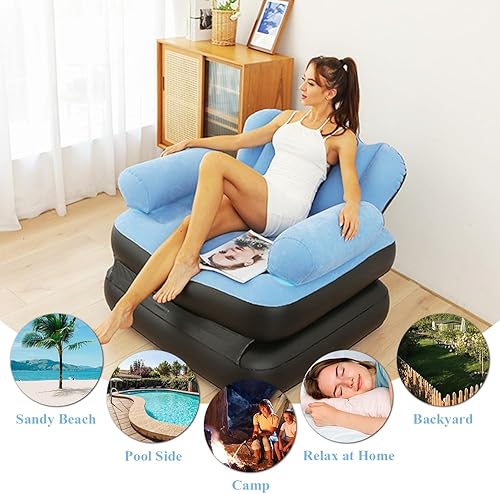 Miniatura 4 de Sofá inflable con bomba de aire, sofá perezoso para adultos, multifuncional, cinco en uno, cama inflable conveniente plegable, flocado de PVC,