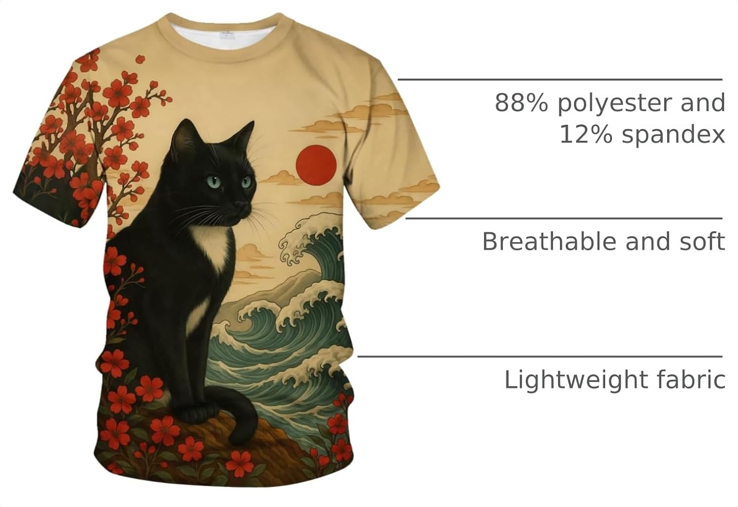 LAOLIUSN Funny Cat Graphic T-Shirt Novelty Short Sleeve Crewneck Shirt image 4