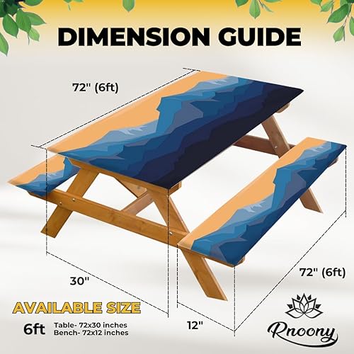 Miniatura 76 de RNOONY Funda de mesa de picnic de poliéster de 8 pies con fundas de banco, resistente al viento y al agua, perfecto para regalos de campamento
