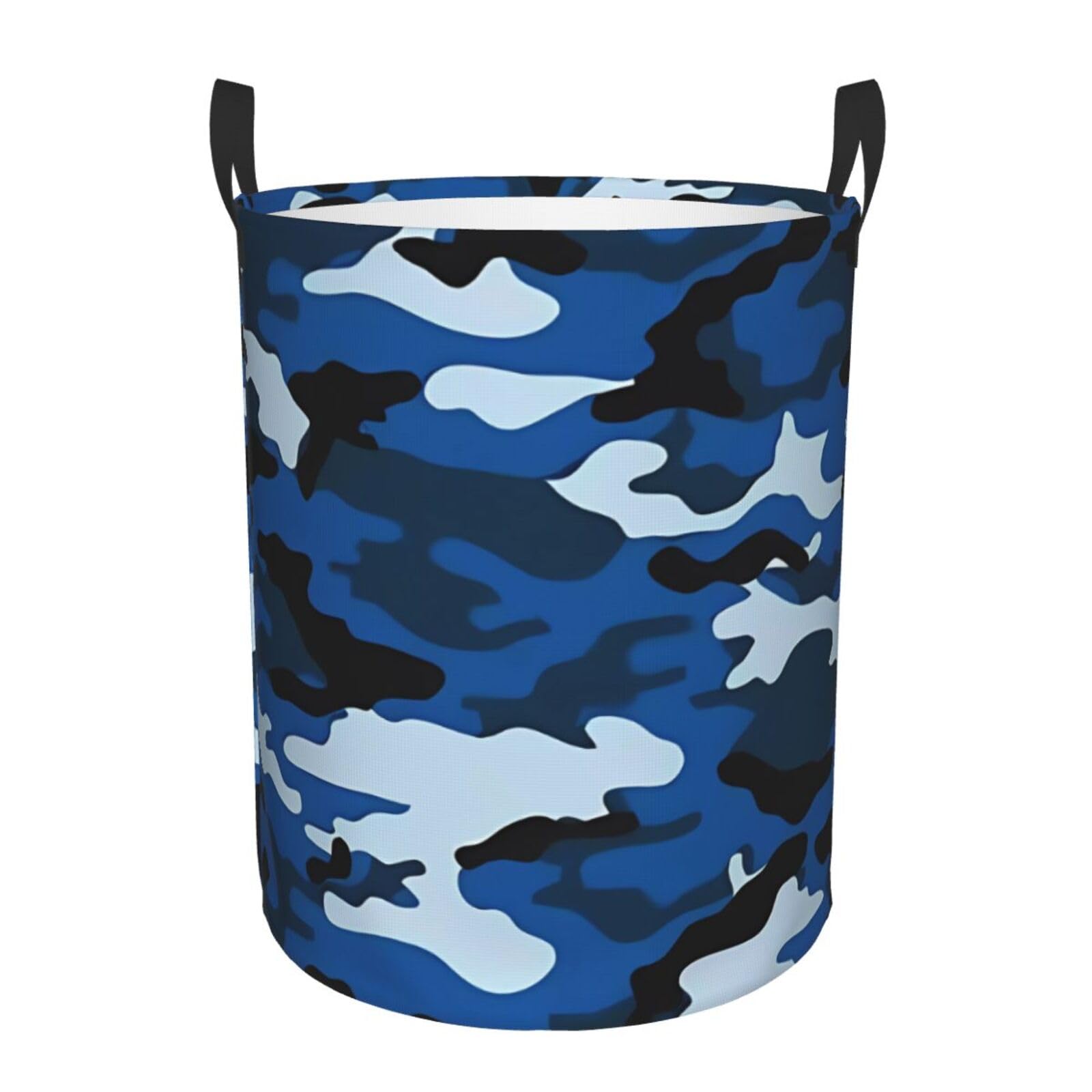 M Circular Hamper Blue Camo Print Storage Basket for Home