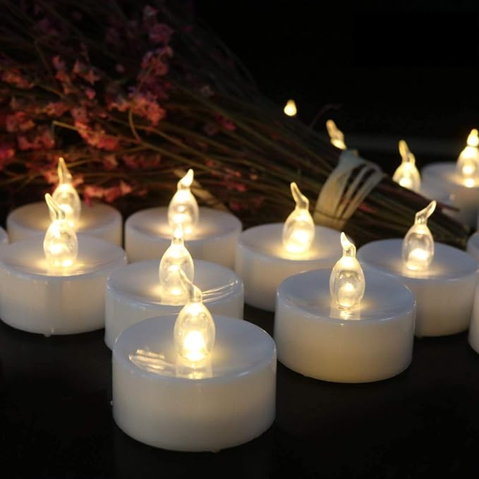 MINXIN Battery Operated Tea Lights Candles: 24 Pack Realistic and Bright Flickering Holiday Gift Flameless Candles LED Electric Tea Candles for Seasonal & Festival Party Home Decoration (Warm White) photo 5