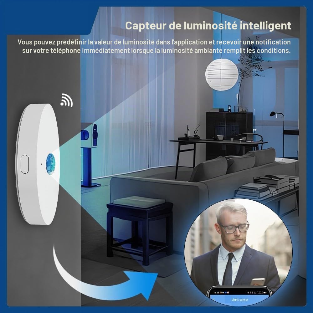 SPORTARC Capteur de lumière, capteur de luminance pour maisons intelligentes, compatible TUYA WiFi/ZigBee, ajustement automatique des niveaux de lumière, blanc, 1 unité