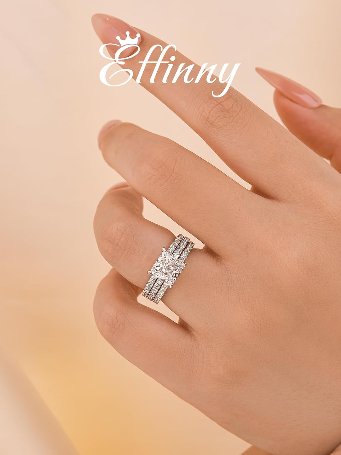 2 Carat Princess Cut Engagement Ring Set,3 Piece 925 Sterling Silver Wedding Ring Set - Image 5