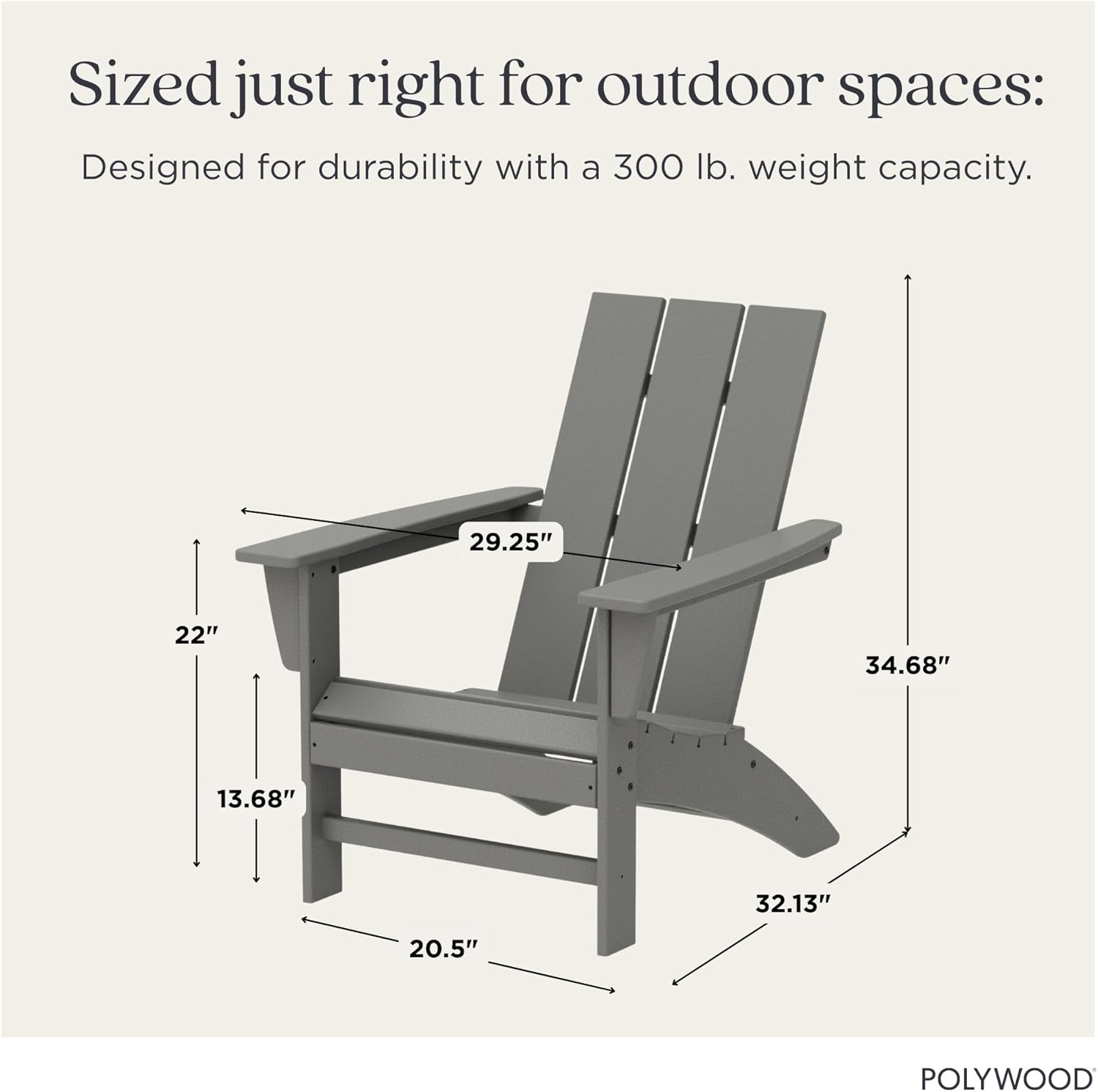 POLYWOOD Modern Adirondack Chair – All-Weather Outdoor Lawn Adirondack Chairs – HDPE, Fade-Resistant & Durable Outdoor Furniture – For Patio, Deck & Fire Pit Chairs – Grey