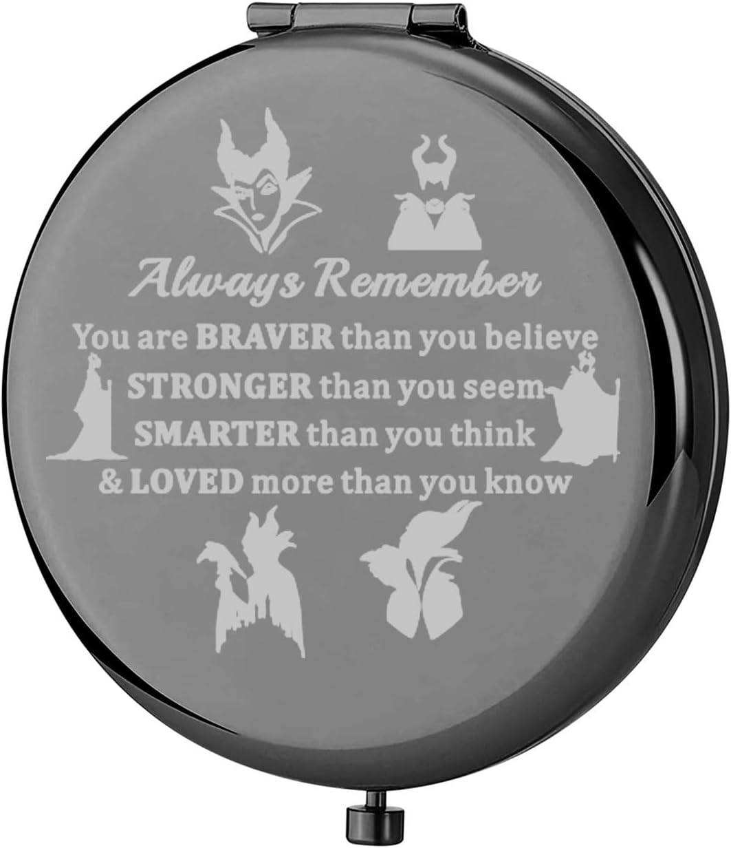 KEYCHIN Evil Queen Pocket Mirror Villain Movie Fans Gifts You are Braver Stronger Smarter Than You Think Compact Mirror for Women Girls Teenagers (Villain Always-BL)