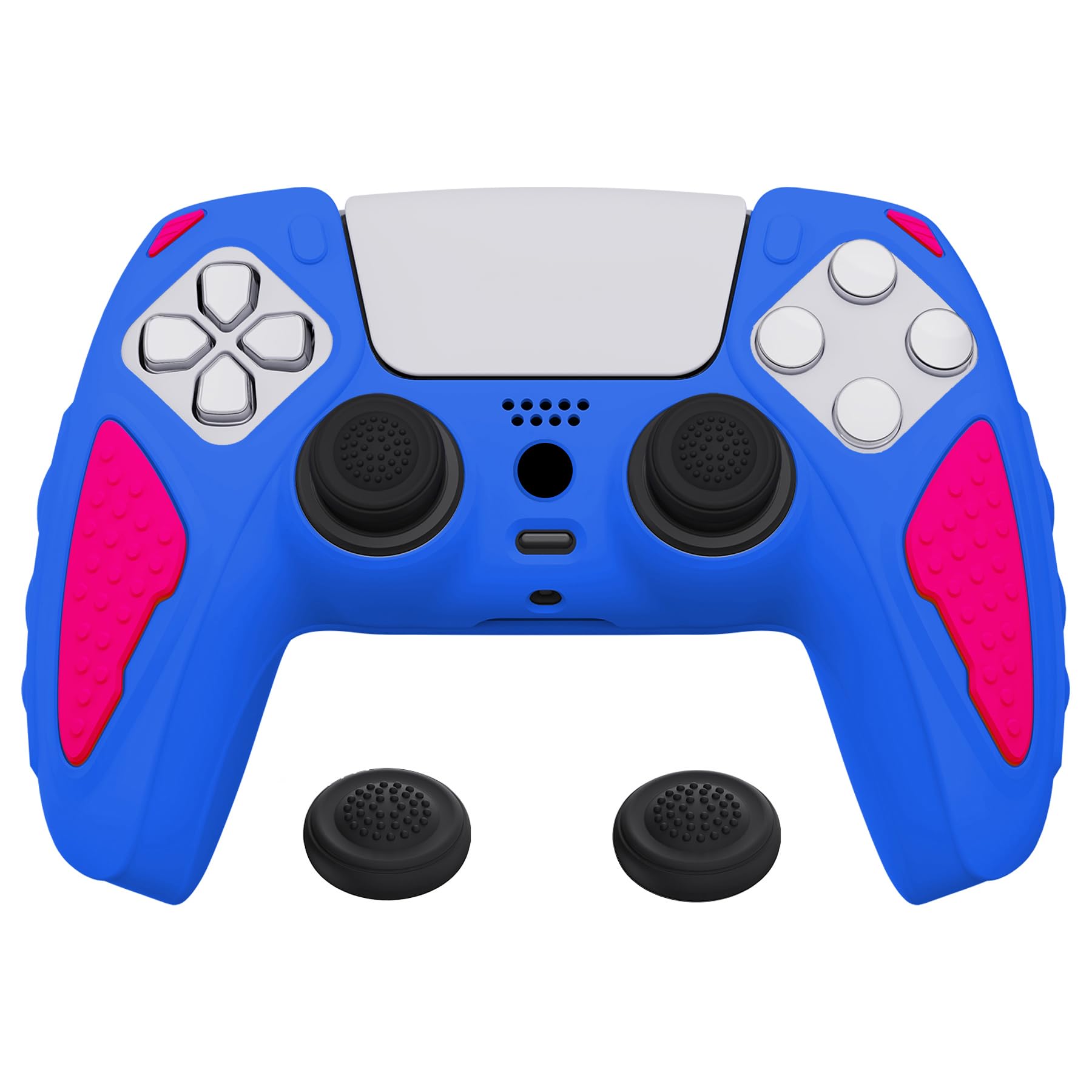 playvital Knight Edition Blue & Black Two Tone Anti-Slip Silicone Cover Skin for ps5 Controller, Soft Rubber Case for ps5 Wireless Controller with Thumb Grip Caps — view 12
