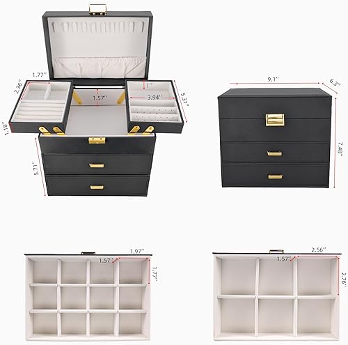 Miniatura 3 de Dajasan Cajas de joyería para mujeres y niñas, caja organizadora de joyas, 4 capas grandes de almacenamiento de joyas para aretes, anillos,