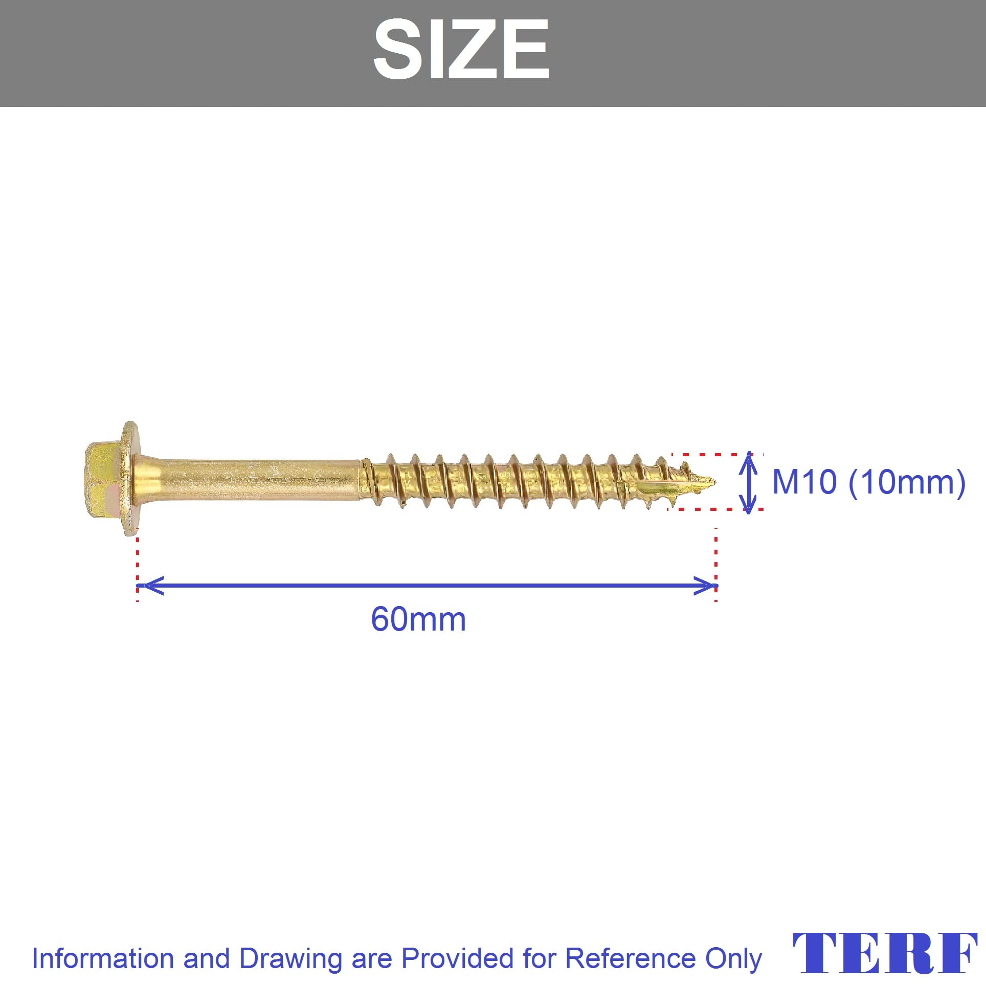 TERF® 10.0 X 60mm Advanced Turbo Coach Screws 10.0 X 60mm Slash Point Hex Flange Head Solo Coach Screw Yellow - Pack of 10 - Image 3