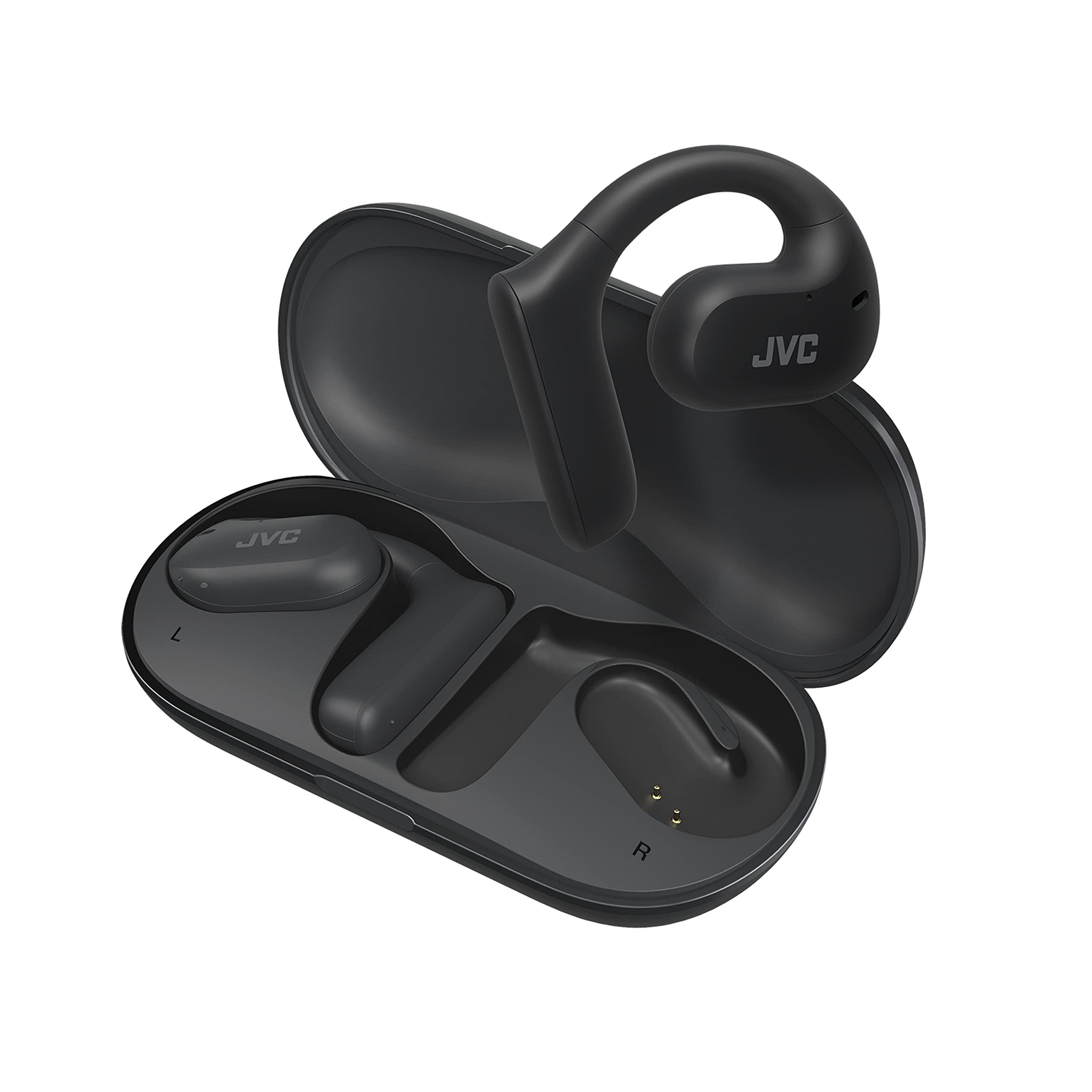 JVC Auriculares inalámbricos Deportivos 27h de Batería, Sonido, Auriculares de Oido Abierto, Resistentes al Agua IPX4, Doble Micro, Auriculares Running para Correr - HA-NP35T-B, Negro