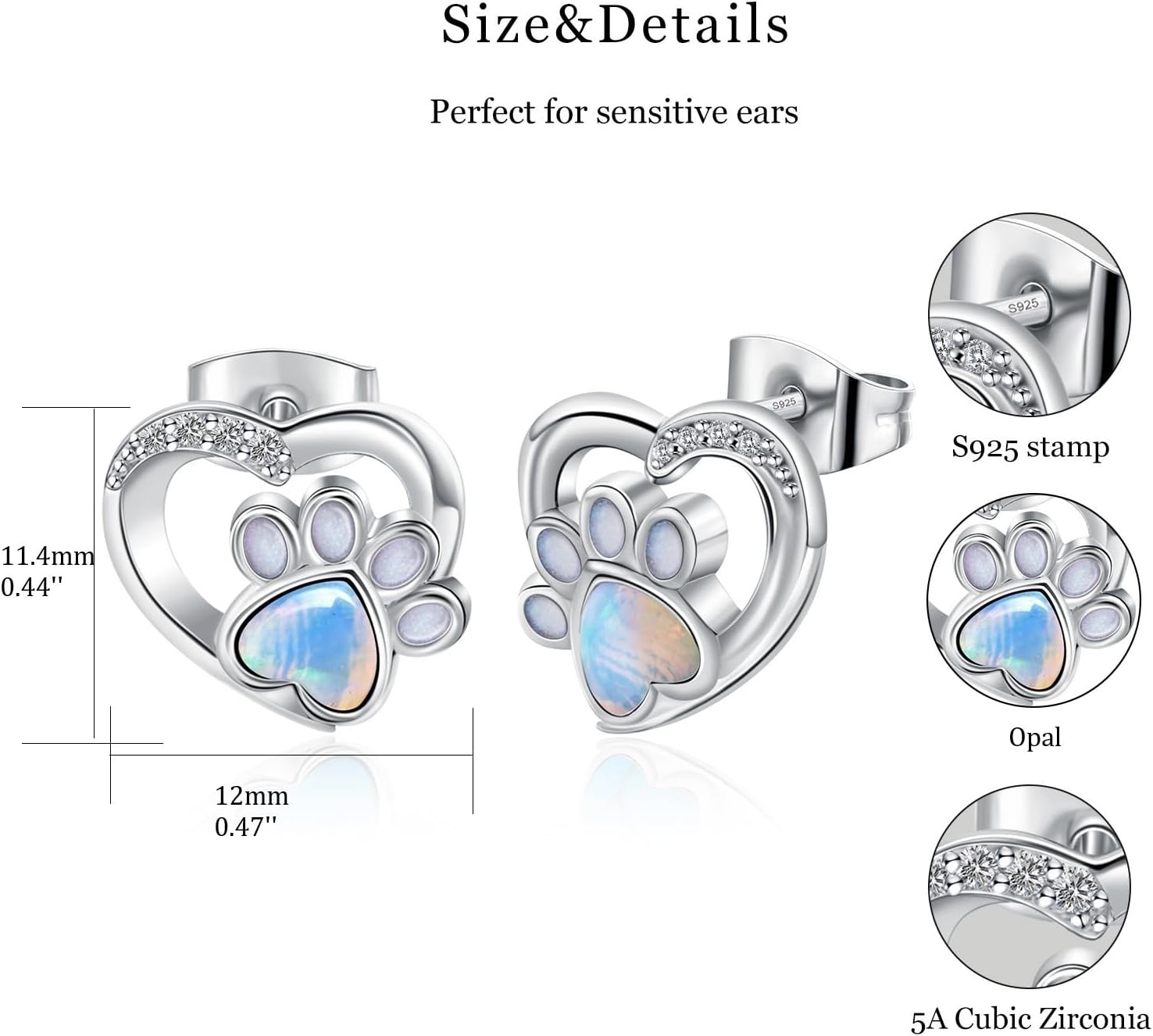 Valentines Day Gifts for Her Paw Print Earrings 18K White Gold Plated 925 Sterling Silver Dog Cat Pet Print Studs Earrings Birthday Jewelry Gifts for Women Mother Wife Girlfriend - Image 5
