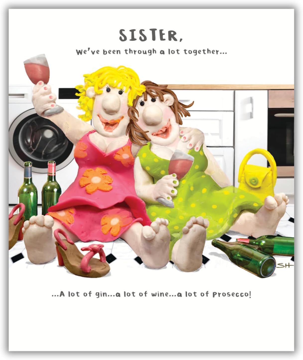Emotional Rescue Model Family, Birthday Card for Sister, Sister Greetings Card Drinking!, Multi-coloured, 18.4 x 15.4 cms