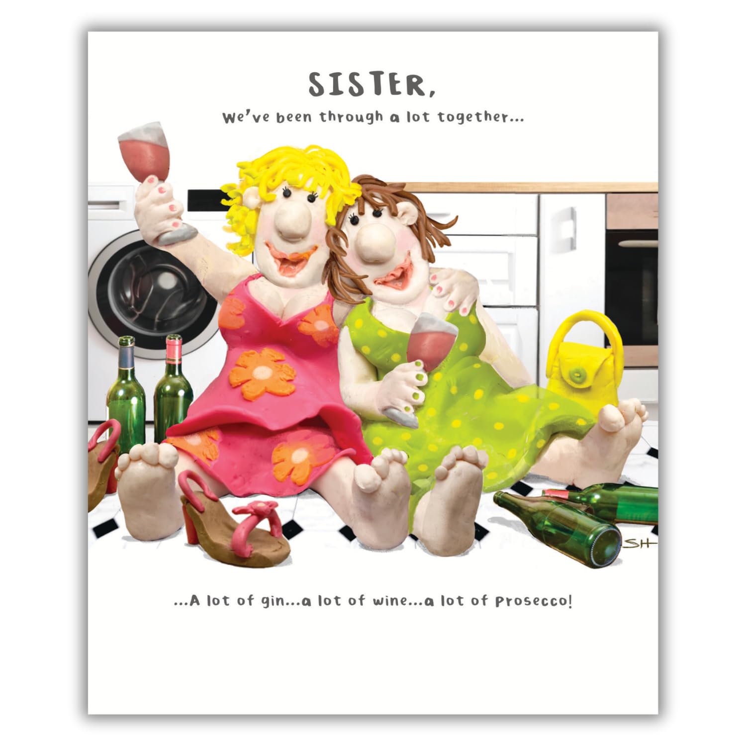 Model Family, Birthday Card for Sister, Sister Greetings Card Drinking!, Multi-coloured, 18.4 x 15.4 cms