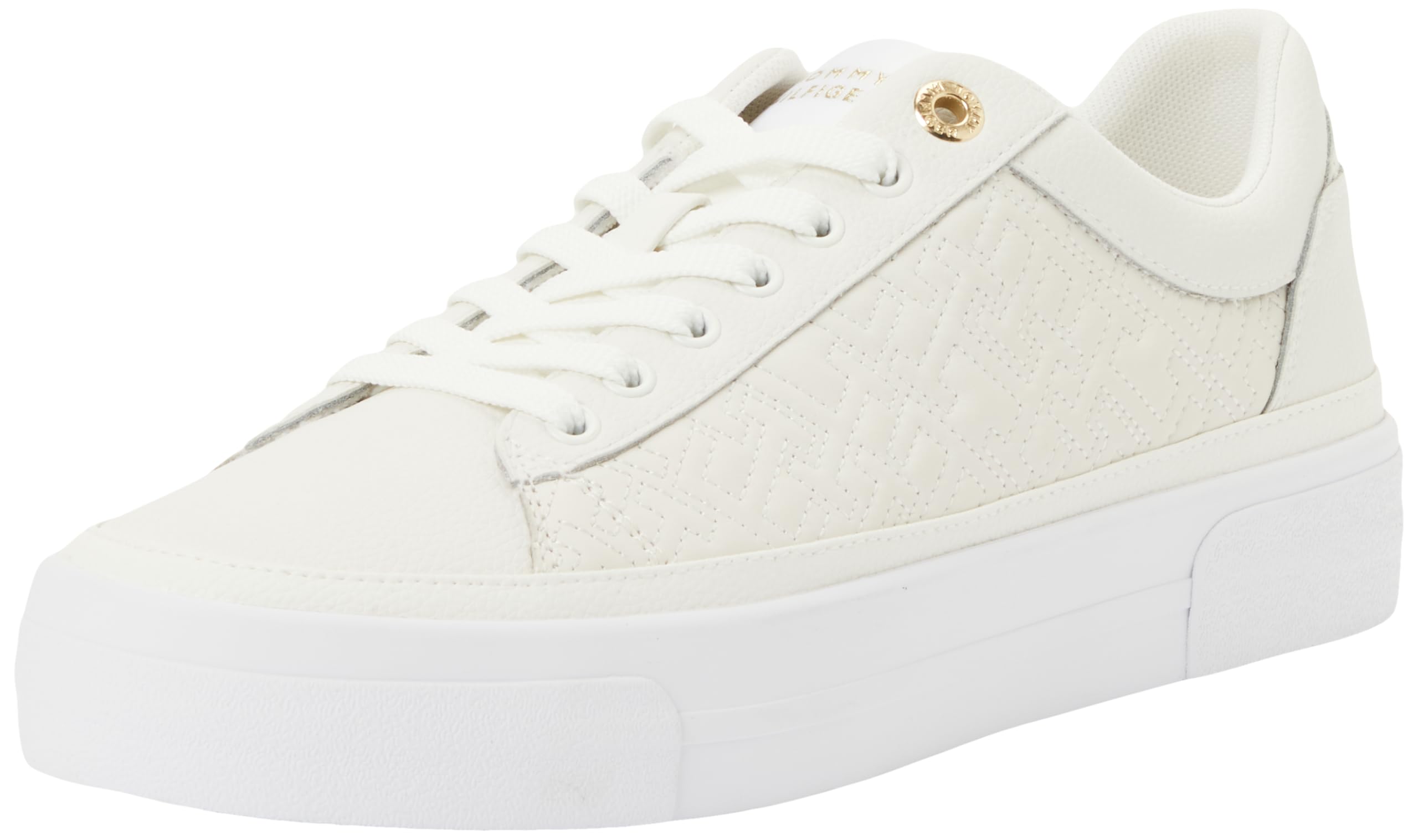 Tommy Hilfiger Damen TH Plateau-Sneaker gesteppt FW0FW09265 Low-Top, Weiß (Ecru), Größe 36, Weiß Ecru, 36 EU