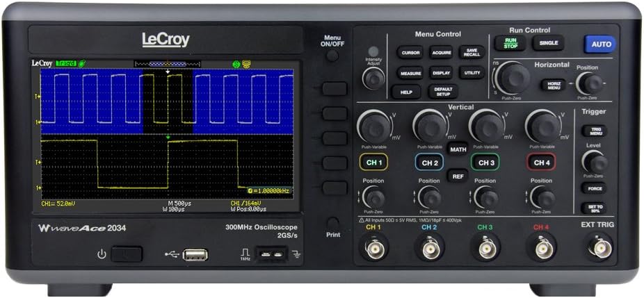 LeCroy WaveAce 2034 7" TFT-LCD Display Digital Oscilloscope, 4 Input Channel, 300MHz Bandwidth, 2 GS/s (Interleaved), 1 GS/s (All Channels)