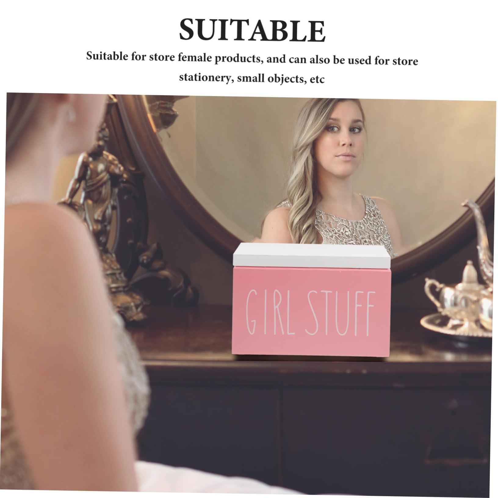 IMIKEYA Scatola organizer in legno per prodotti femminili con coperchio piccolo per il bagno supporto per impacchi e oggetti igienici organizzatore da scrivania