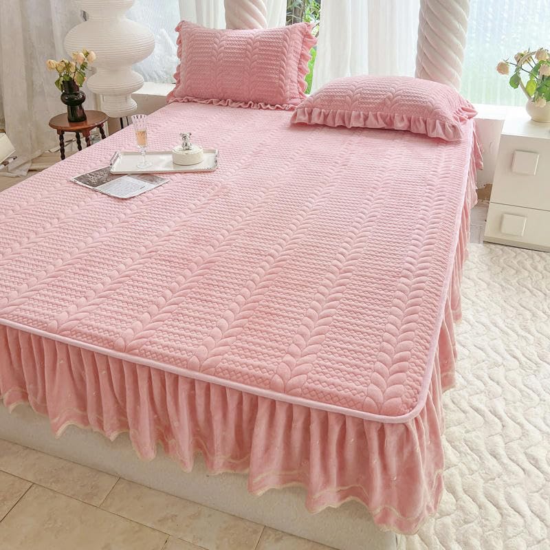 Falda de cama de terciopelo de 30 CM con diseño de volante y ajuste elástico