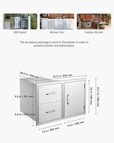Miniatura 219 de VEVOR Cajones de cocina para exteriores, 30 pulgadas de ancho x 10 pulgadas de alto x 20 pulgadas de profundidad, cajones horizontales de acceso