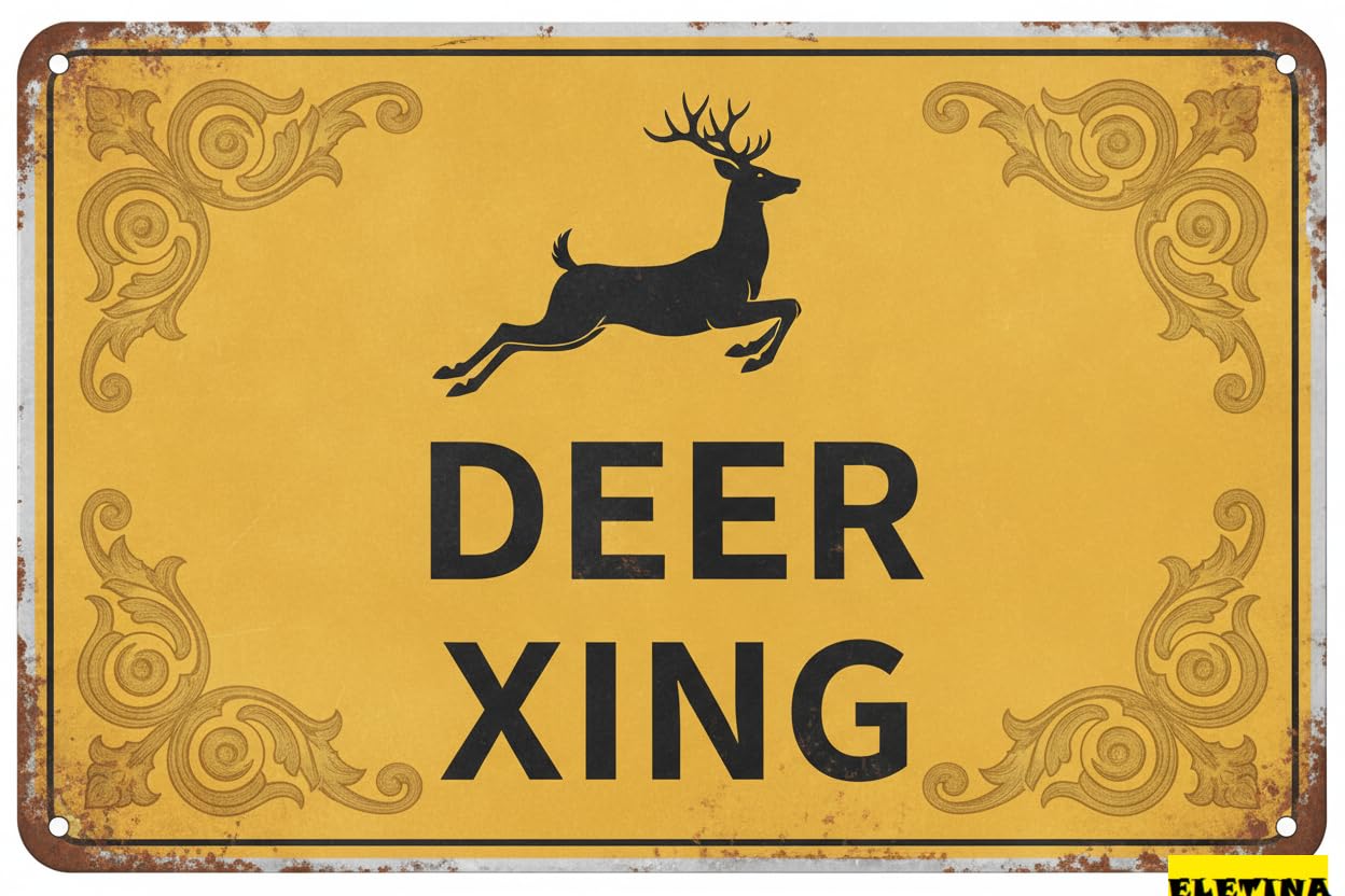 Tin Sign for Man Cave Street Wall Art Plaque Deer Xing Crossing Yard Decoration S Outdoor & Indoor Aluminum Metal Tin 8x12in Private Property Decorative