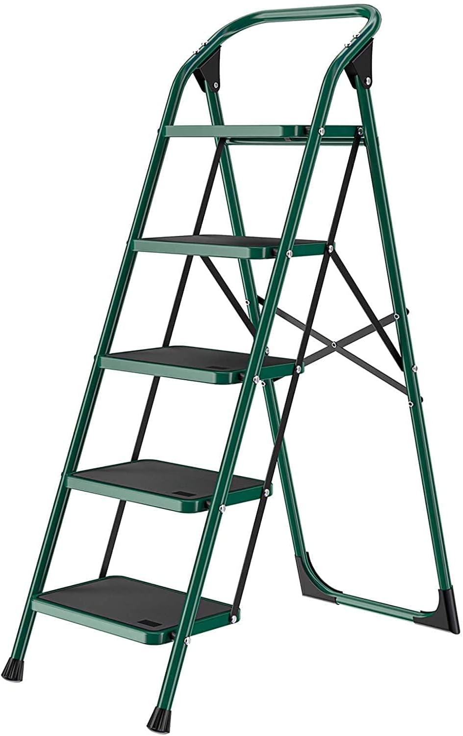 5 Step Ladder, Folding Step Stool w/Non-Slip Rubber Feet, 330lbs Load Sturdy Steel Foldable Ladders, Lightweight Portable Stool Stairs, Multi-use Ladder Stand for Household and Office - - 