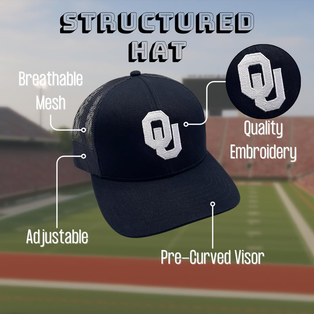 Officially Licensed Oklahoma University Black Mesh Trucker Hat Classic Team Logo Adjustable Structured Snapback Cap