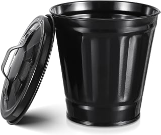 Mikikit Recycling Bin Tabletop Trash can: mini Desktop Small Flower Pot Trash can Bucket Decorative Garbage Waste Basket Slim Round Plastic Small - Black Mini Garbage Cans