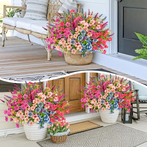 ICX Artificial Flowers for Outdoors Decoration, 20Pcs Fake Plants Violets with Lavender, Hanging Spring Summer Decor UV Resisant Silk Flower for Planter Porch Patio Balcony Yard — view 6