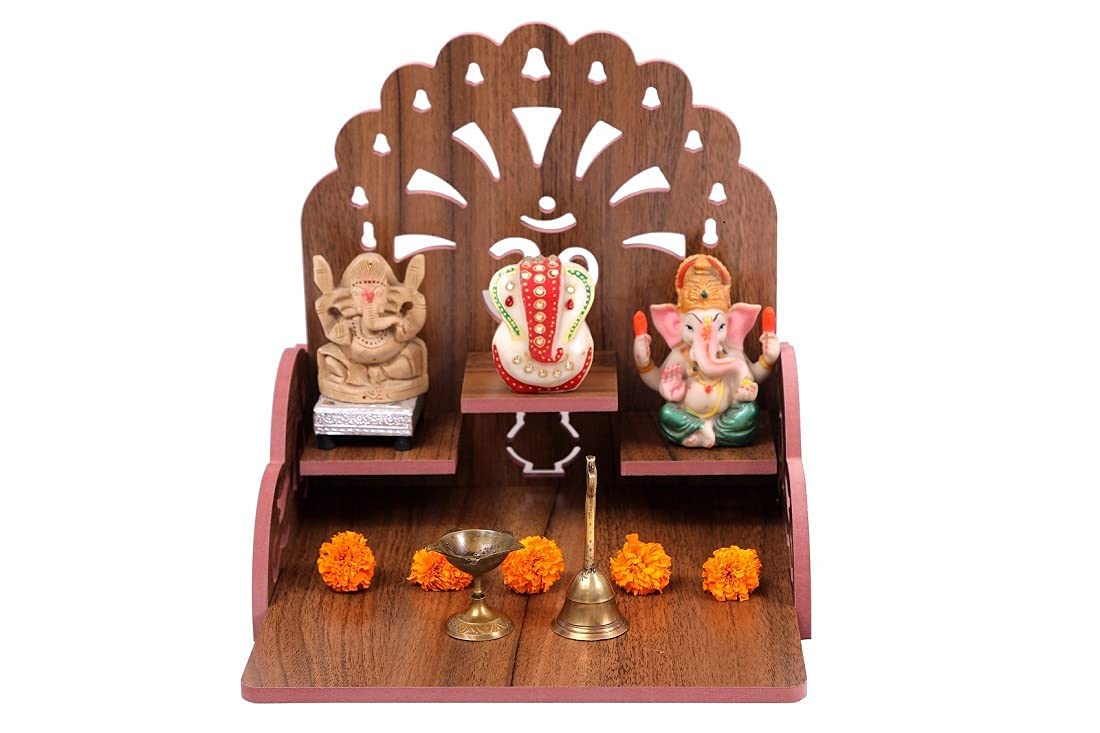 DEV STORE Fully Handmade Beautiful Wooden Home and Office Temple/Pooja Mandir (Multi., 28 X 26.5 X 28 Cm) (1)