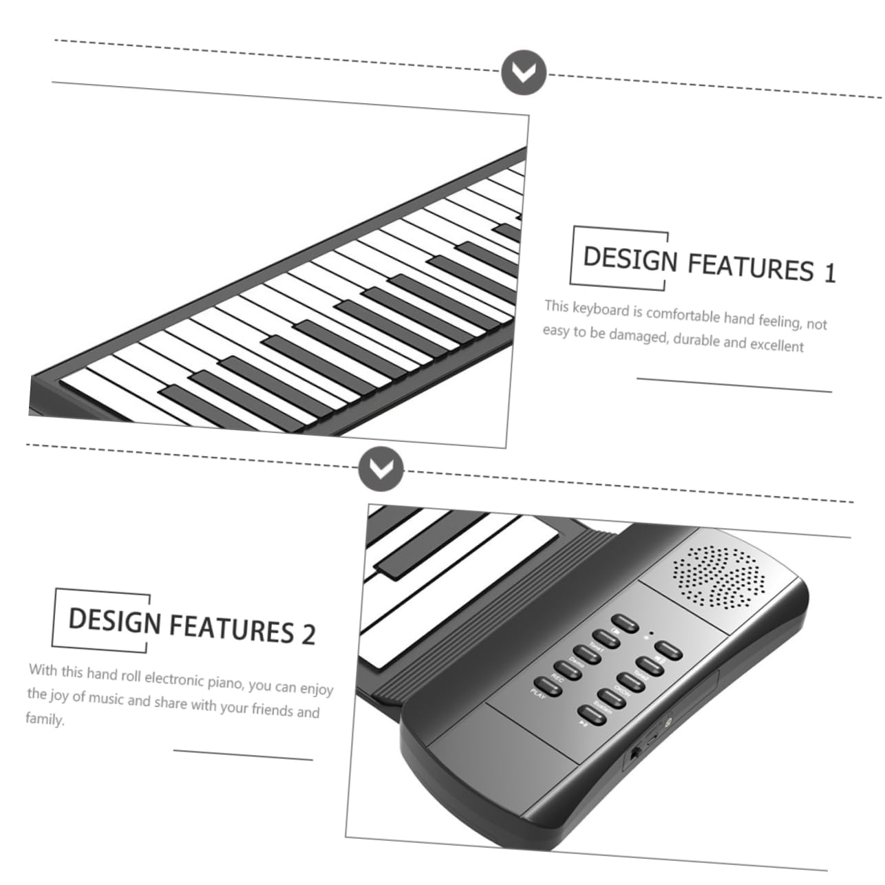Pianoforte Elettronico Arrotolabile Pieghevole 61 Tasti in Silicone | Nero e Bianco, Portatile e Facile da Riporre, Sensazione Comoda al Tatto