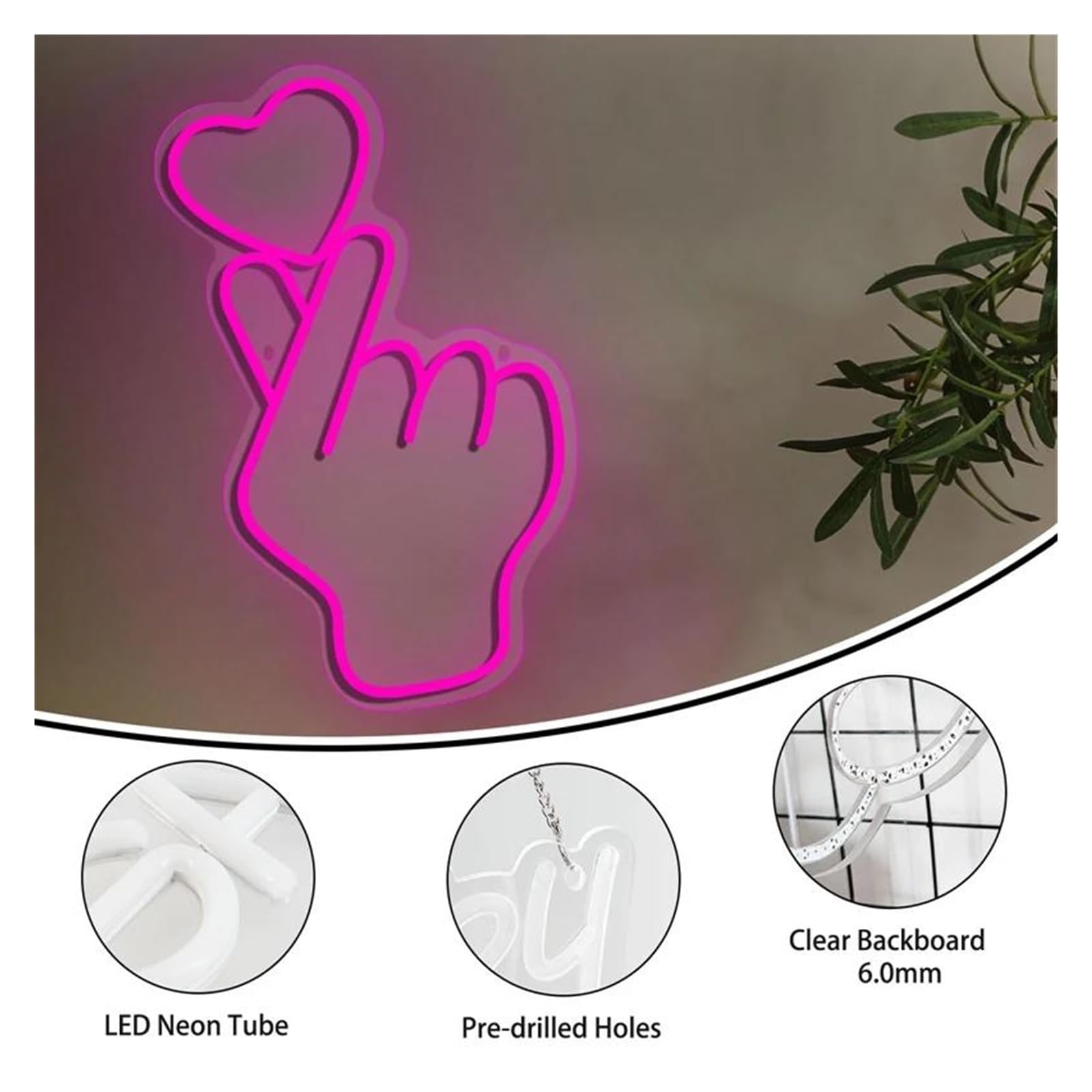 Luz de Diseño de Digital Gesto De Mano Y Corazón Luz LED De Neón Para Decoración De Pared De Casa, Dormitorio, Fiesta, Boda, Lámparas De Noche 40cmx26cm