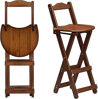 24 Inch Bar Stools with Back Brown - Foldable Bamboo Wood Counter Height Chair for Kitchen Island, Breakfast Nook & Apartment | Supports 330 LBS | Space Saving Foldable Design, Easy Storage