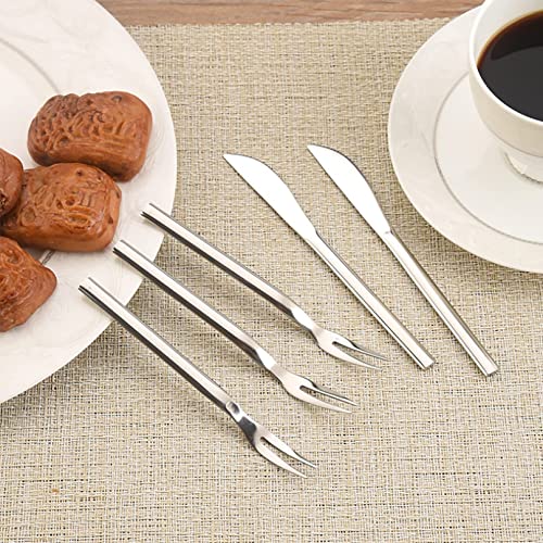 Vanra Dessert Knives Forks Spoons Set Stainless Steel Kids Dinner Knife Salad Fork Teaspoon Cocktail Fork Coffee Spoon Snack Serving Knives #TOP4