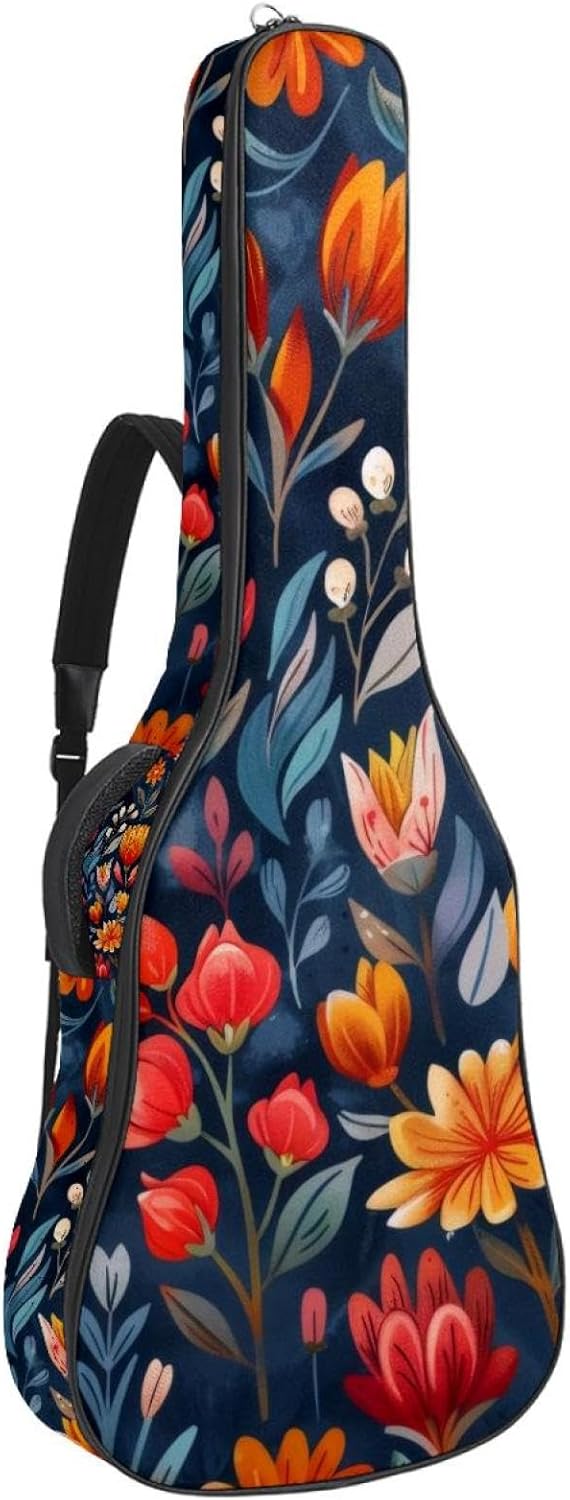 Acoustic Guitar Bag, 40 41 42 Inch Guitar Case Cover Soft Guitar Gig Bag for Acoustic Electric Bass Classical Guitar, Cute Boho Floral Pattern