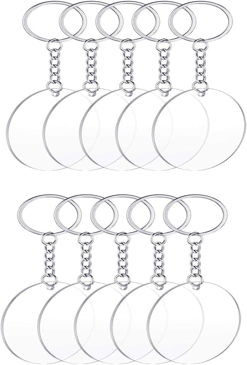 TSJ2 Inch Acrylic Circle Blank Key Chains Round Keychain Blanks for DIY Crafts ( 10 PCS )