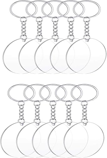 TSJ 2 بوصة أكريليك دائرة فارغة سلاسل المفاتيح جولة سلاسل المفاتيح للحرف اليدوية 10 PCS