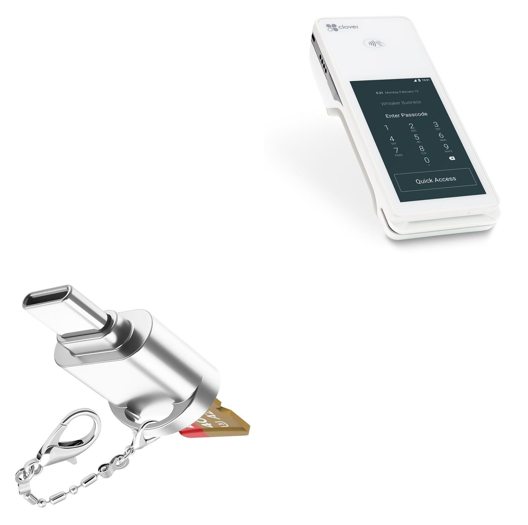 BoxWave Adapter Compatible with Clover Flex - Micro SD Card miniReader, USB Type-C OTG Reader USB3.0 Adapter Keychain - Metallic Silver-image-28