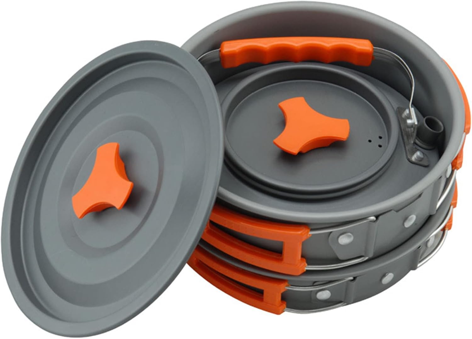 Compact Outdoor Cookware Set 3 Person Camping Cooking Set Pots Pans Portable Kettle Teapot Cooker for Fishing Picnic and Camp Use