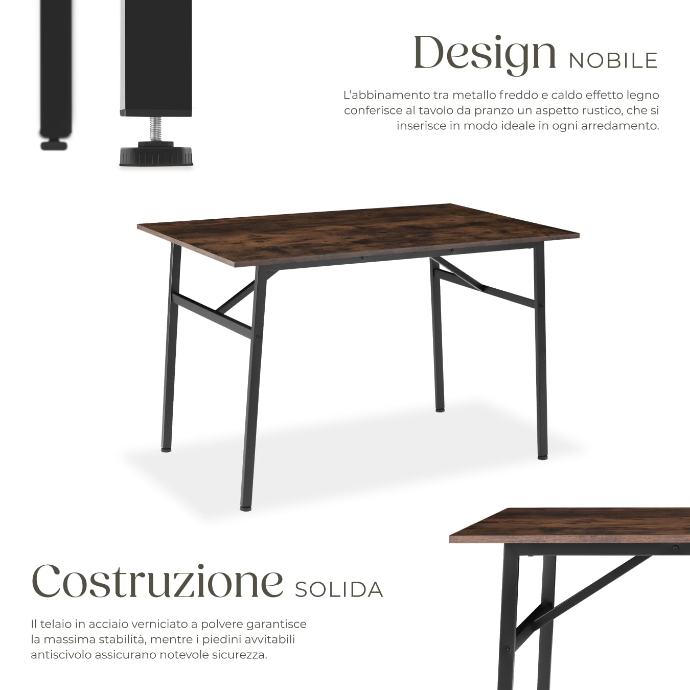 tectake® Tavolo da Pranzo - 120 x 75 x 76 cm - Tavolo per Casa e Cucina Moderno, Banco da Lavoro Salvaspazio per Soggiorno, Arredamento Casa - Legno Industriale Scuro